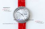 OB Factory Fake Piaget Womens Diamond Watches 34mm - Diamond Bezel With Red Leather Strap